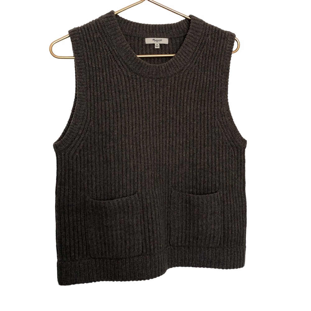 Madewell Merino Wool Ribbed Sweater Vest Brown Sz Md